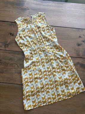 Tulle White Mini Dress with Mustard Butterfly Pattern